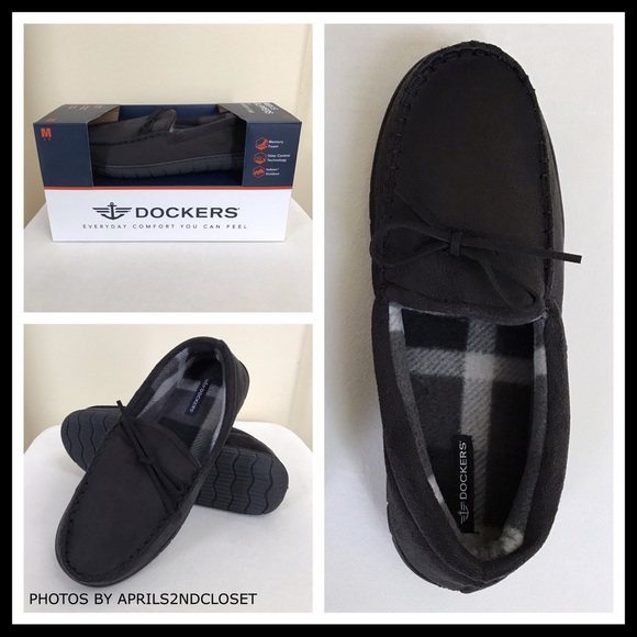 DOCKERS BLACK MOCCASINS MEMORY FOAM SLIPPERS A2C - Picture 4 of 8